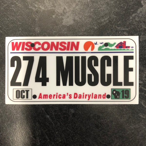 Wisconsin 274 MUSCLE License Plate Sticker.
