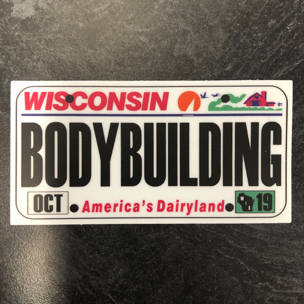 Wisconsin BODYBUILDING License Plate Sticker.